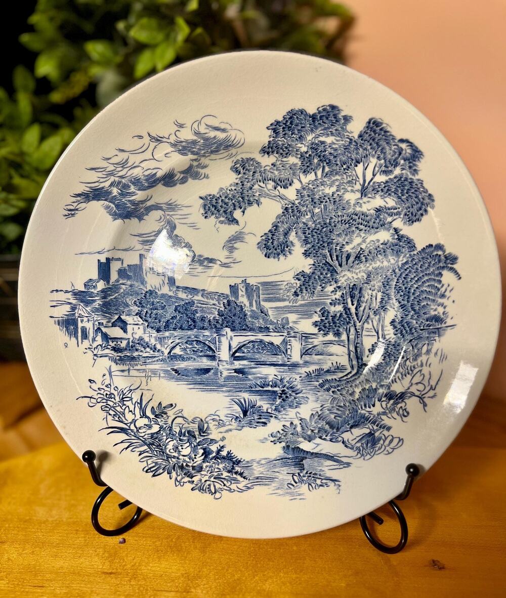 Vintage Enoch Wedgwood Countryside Blue Transferware Dinner Plate (10" Diameter)